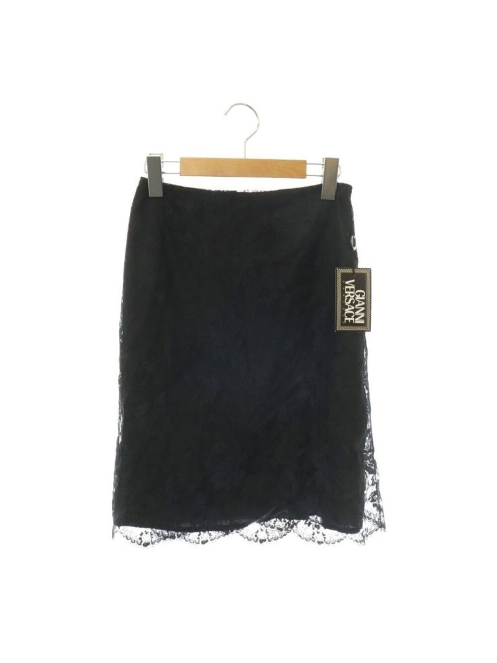 Versace Gianni Skirt Knee-Length Flare Floral Lace Black 38
